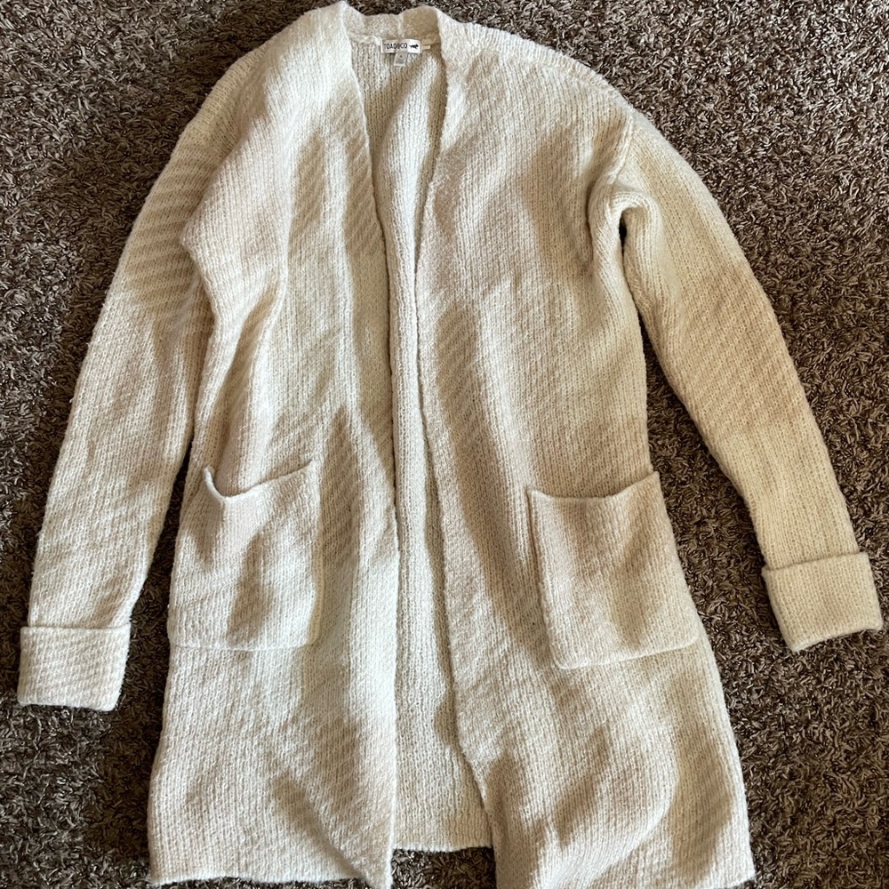 Toad and Co tan wool cardigan sweater size small